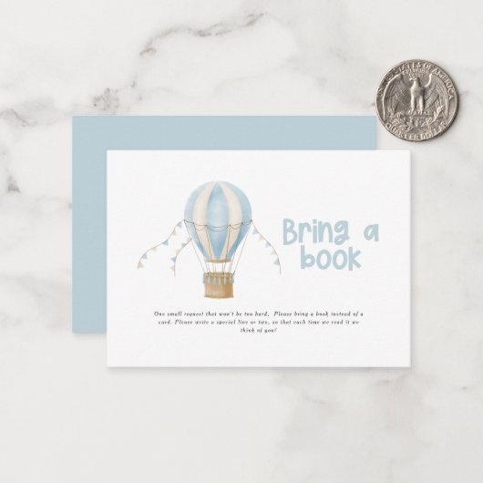 熱気球の青い赤ちゃんシャワーは本をもたらす ノートカード (正面/裏面インサイチュ)