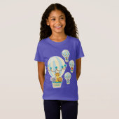 熱気球の飛んでいる可愛いジャングル動物キッド Tシャツ (正面フル)