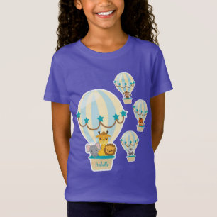 熱気球の飛んでいる可愛いジャングル動物キッド Tシャツ