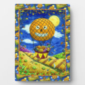 熱気球の黒猫の魔女フォークアートユーモア フォトプラーク (正面)