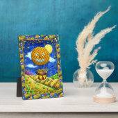 熱気球の黒猫の魔女フォークアートユーモア フォトプラーク (側面)