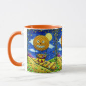 熱気球の黒猫の魔女フォークアートユーモア マグカップ (左)