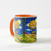 熱気球の黒猫の魔女フォークアートユーモア マグカップ (正面左)