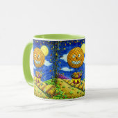 熱気球の黒猫の魔女フォークアートユーモア マグカップ (正面左)