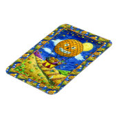 熱気球の黒猫の魔女フォークアートユーモア マグネット (左側)