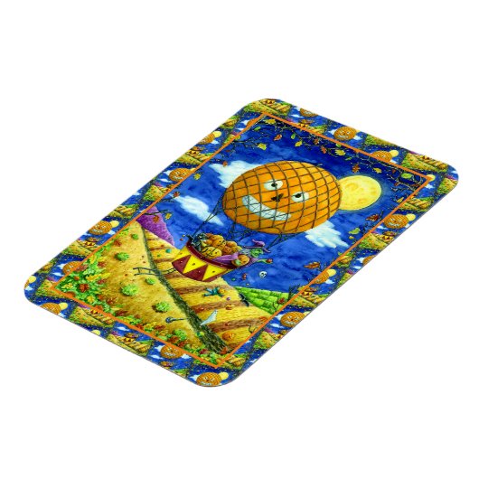 熱気球の黒猫の魔女フォークアートユーモア マグネット (左側)