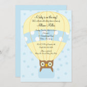 熱気球ふくろうボーイベビーシャワー 招待状 (正面/裏面)