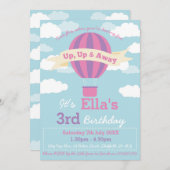 熱気球をテーマにした誕生日パーティーの招待 招待状 (正面/裏面)