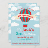 熱気球をテーマにした誕生日パーティーの招待 招待状 (正面/裏面)