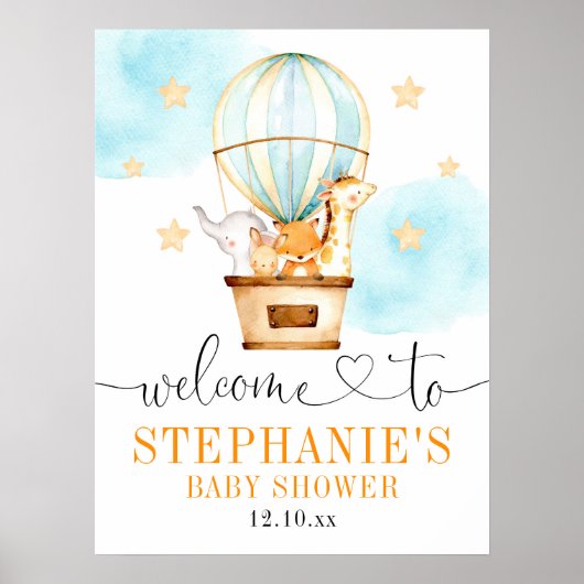熱気球を上げて歓迎の遠くにサイン ポスター (正面)