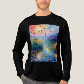 熱気球を持つ河川風景 トライブレンドＴシャツ (正面)