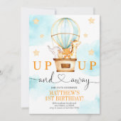 熱気球アップと遠くに誕生日 招待状 (正面)
