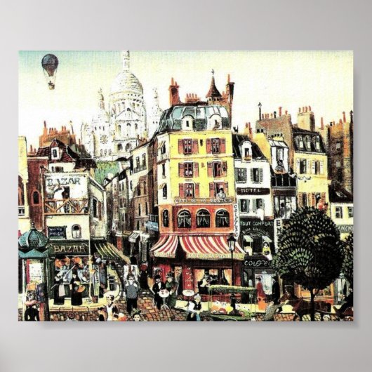 熱気球オーバーシティアンティーク ポスター (正面)