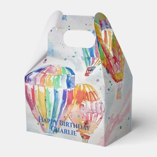 熱気球カラフル少年誕生日水色 フェイバーボックス (正面サイド)