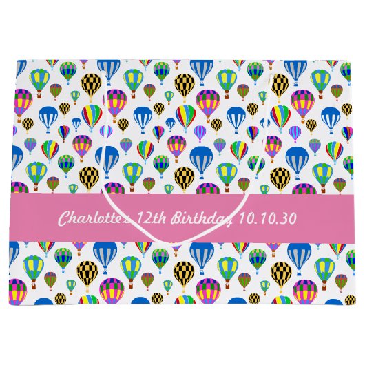 熱気球カラフル画像のパターン ラージペーパーバッグ (正面)