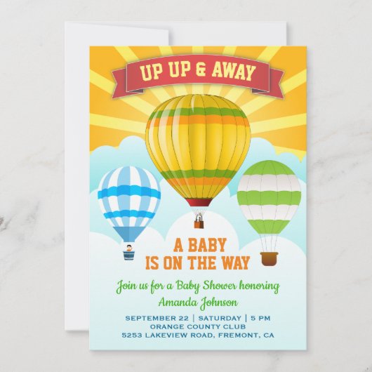 熱気球カラフル赤ちゃんシャワー招待状 招待状 (正面)