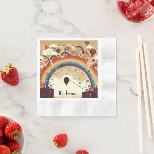 熱気球カラフル 縁ありカクテルナプキン (インサイチュ)