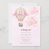 熱気球ガールピンク曇り1st誕生日パーティー 招待状 (正面)