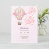 熱気球ガールピンク曇り1st誕生日パーティー 招待状 (スタンド正面)