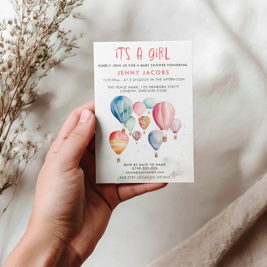 熱気球ガールベイビーシャワー 招待状