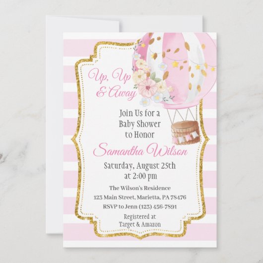 熱気球ガールベビーシャワー 招待状 (正面)