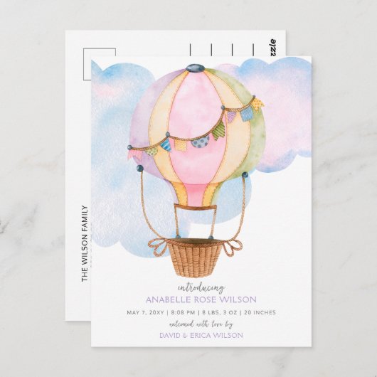 熱気球ガール写真誕生発表 ポストカード (正面/裏面)