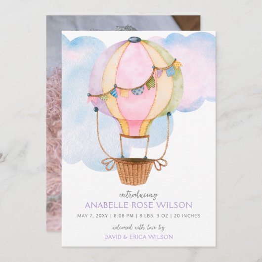 熱気球ガール写真誕生発表 案内状 (正面/裏面)
