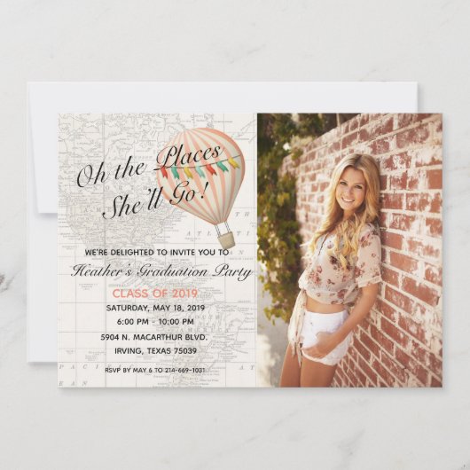 熱気球ガール卒業招待状 招待状 (正面)