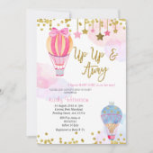 熱気球グリッタースターガールベビーシャワー 招待状 (正面)