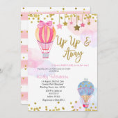 熱気球グリッタースターガールベビーシャワー 招待状 (正面/裏面)