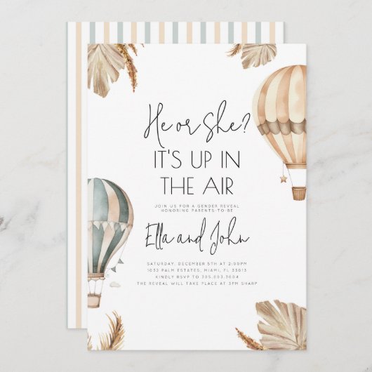 熱気球ジェンダーリビールパーティの招待状 招待状 (正面/裏面)