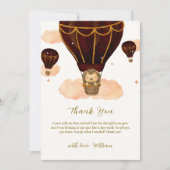 熱気球ジャングルライオンボーイ赤ちゃんシャワー サンキューカード (正面)