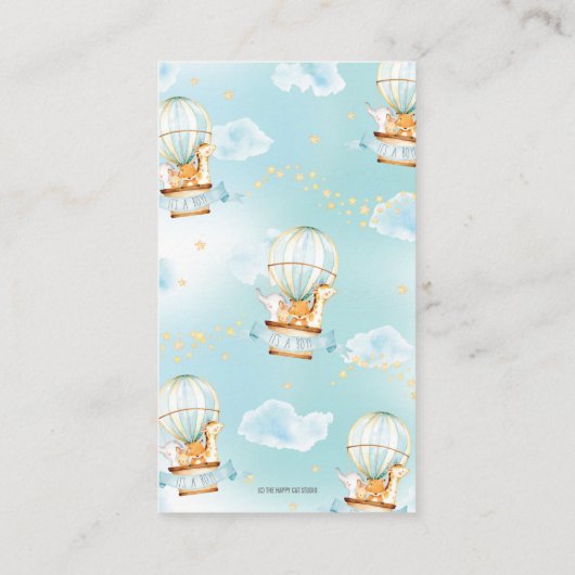 熱気球ジャングル動物の少年が本を持ってくる エンクロージャーカード (裏面)