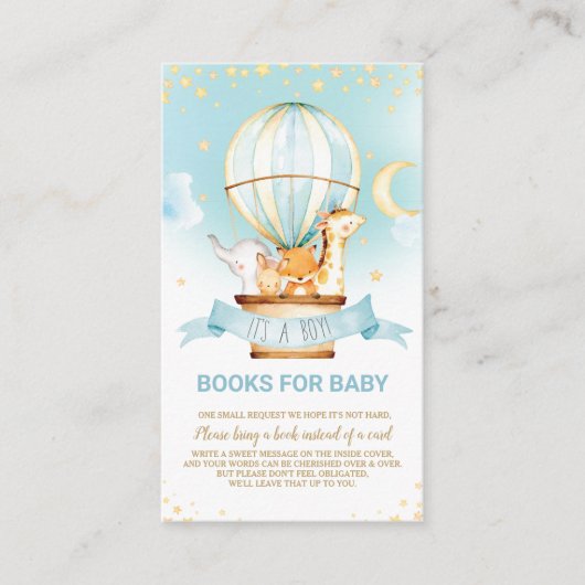 熱気球ジャングル動物の少年が本を持ってくる エンクロージャーカード (正面)