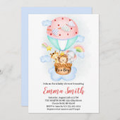 熱気球ジャングル動物の赤ちゃんシャワーが侵入 招待状 (正面/裏面)