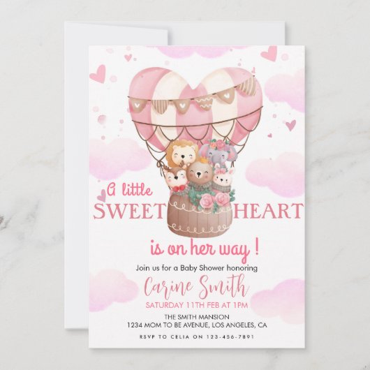 熱気球ジャングル動物の赤ちゃんシャワー 招待状 (正面)