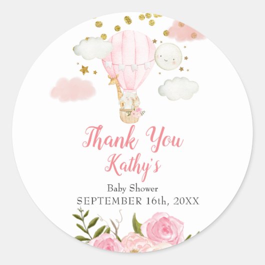 熱気球ジャングル動物金ゴールドドットグリッター ラウンドシール (正面)