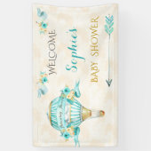 熱気球ターコイズ金ゴールド矢印バラ 横断幕 (縦)