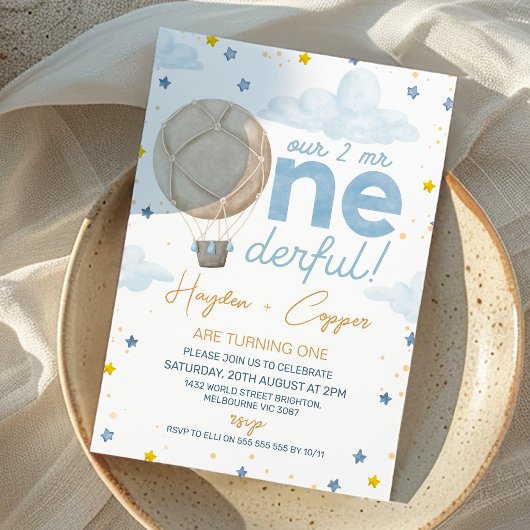 熱気球ツインツインズMr. Onederdoful誕生日 招待状