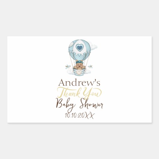 熱気球テディベアクラウドバード 長方形シール (正面)