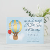 熱気球テディベアブルーベビーシャワー 招待状 (スタンド正面)