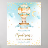 熱気球テディベア赤ちゃんシャワー男の子へようこそ ポスター (正面)