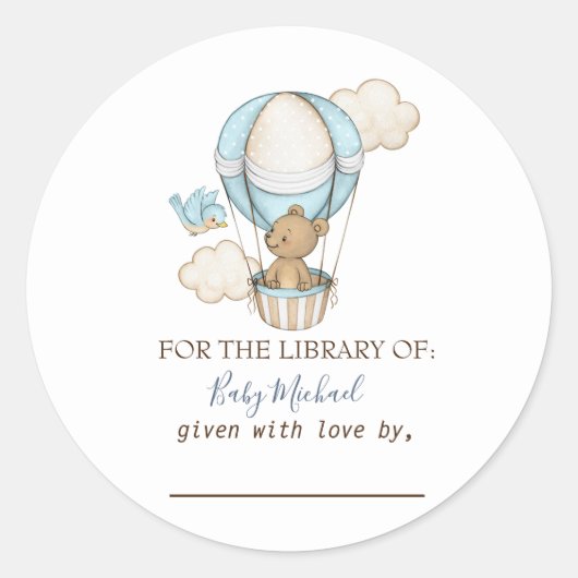 熱気球テディベア雲バードベビーシャワー ラウンドシール (正面)