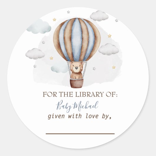 熱気球テディベア雲ベビーシャワー ラウンドシール (正面)