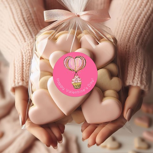 熱気球ハッピーバレンタインデー ラウンドシール