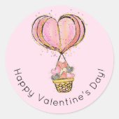 熱気球ハートハッピーバレンタインデー ラウンドシール (正面)