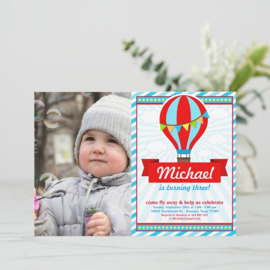 熱気球バースデーパーティーフォト招待状 招待状 (スタンド正面)