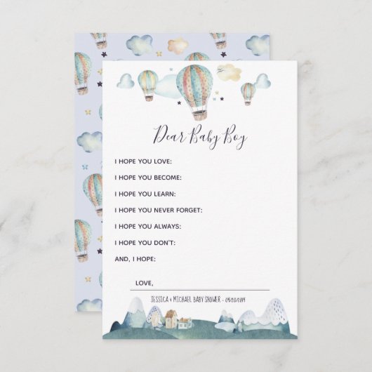 熱気球パーティーがベビーアドバイスカードを希望 エンクロージャーカード (正面/裏面)