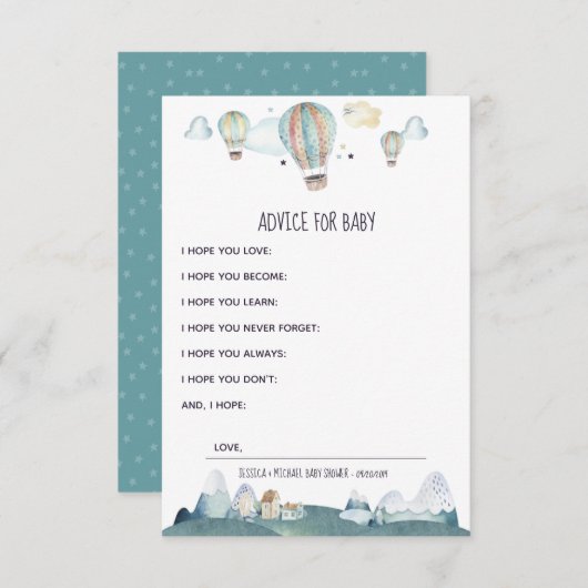 熱気球パーティーがベビーアドバイスカードを希望 エンクロージャーカード (正面/裏面)