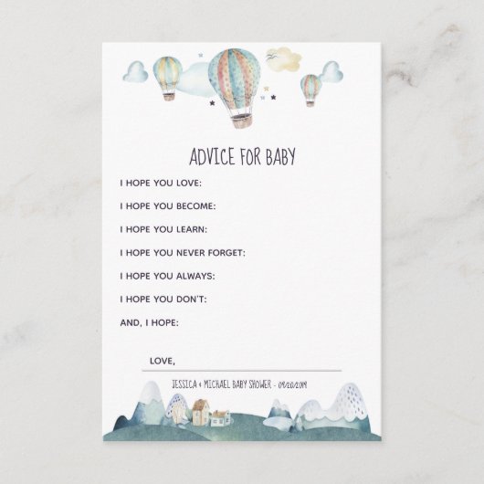 熱気球パーティーがベビーアドバイスカードを希望 エンクロージャーカード (正面)